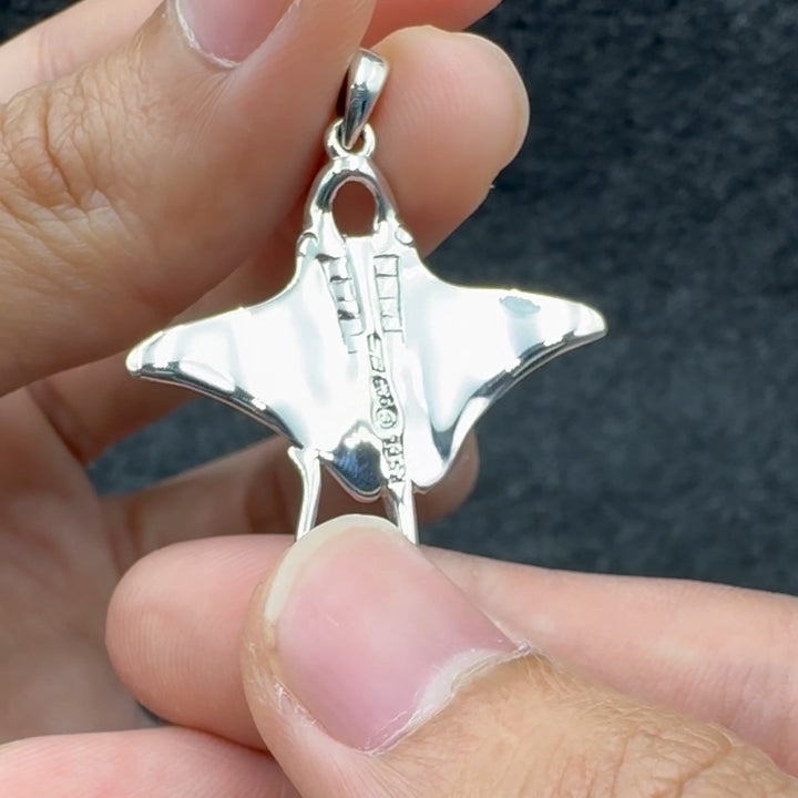 Manta Ray Sterling Silver Pendant with Rectangle Inlaid