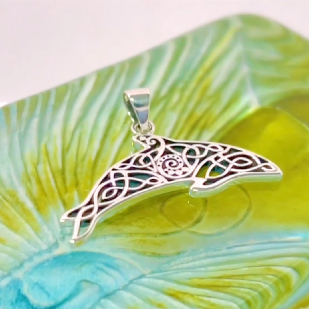 Celtic Filigree Dolphin Sterling Silver Pendant