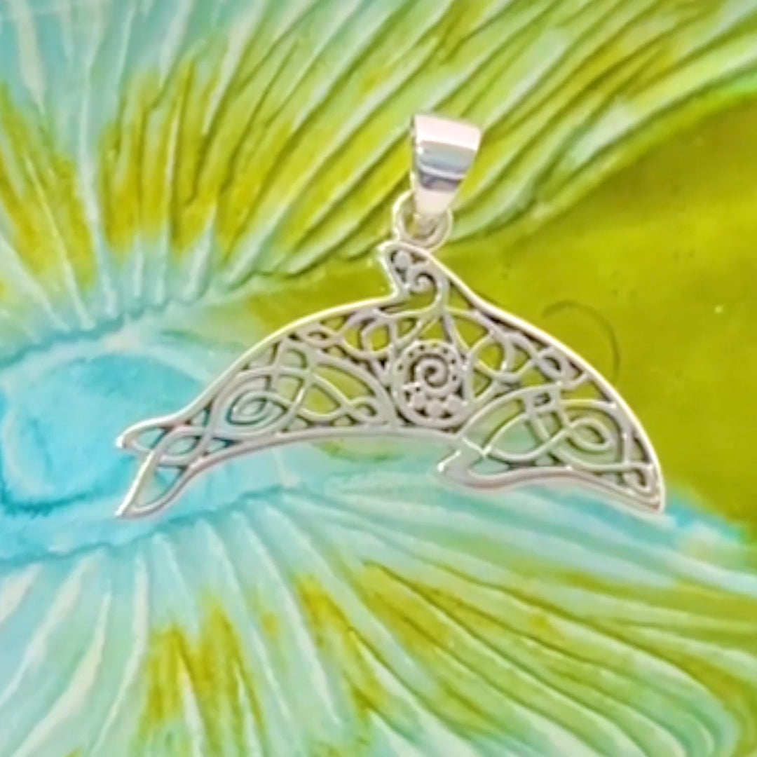 Celtic Filigree Dolphin Sterling Silver Pendant