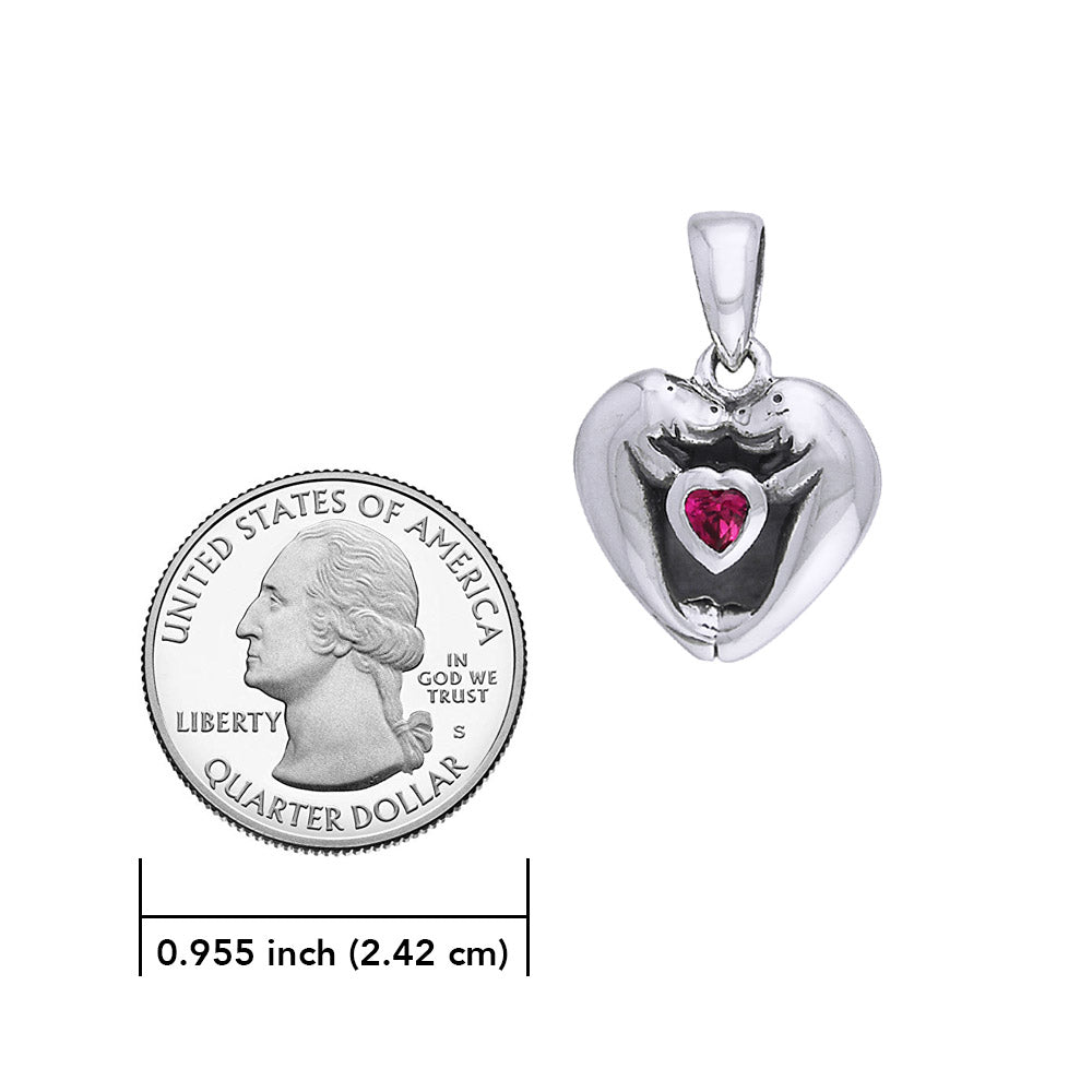 I Love Manatees With Heart Shape Gemstone Sterling Silver Pendant TPD060
