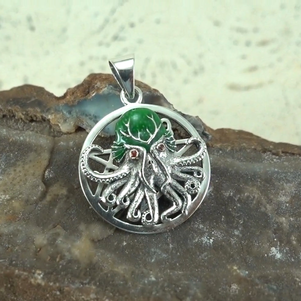 Mythic Images Cthulhu Silver Pendant with Enamel by Oberon Zell