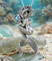 Large Mermaids Oracle Sterling Silver With Gemstone Pendant TPD4897