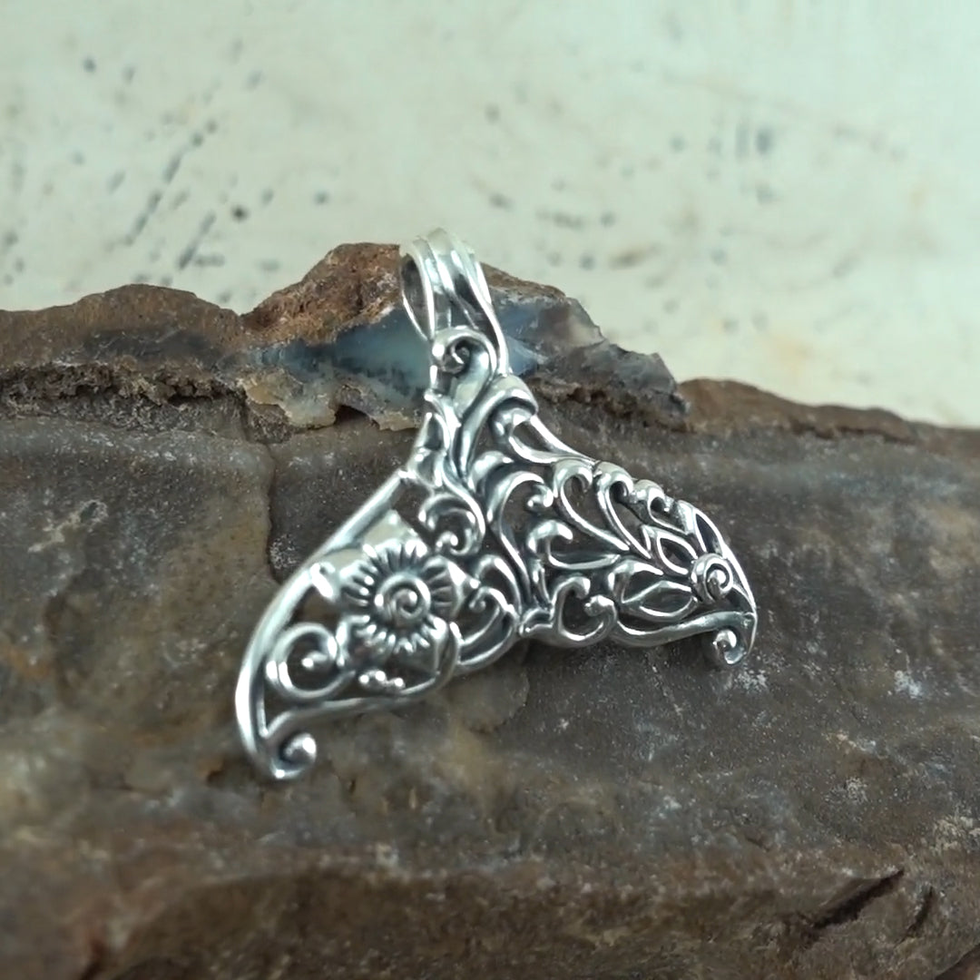 The graceful tale Sterling Silver Whale Tail Filigree Pendant Jewelry