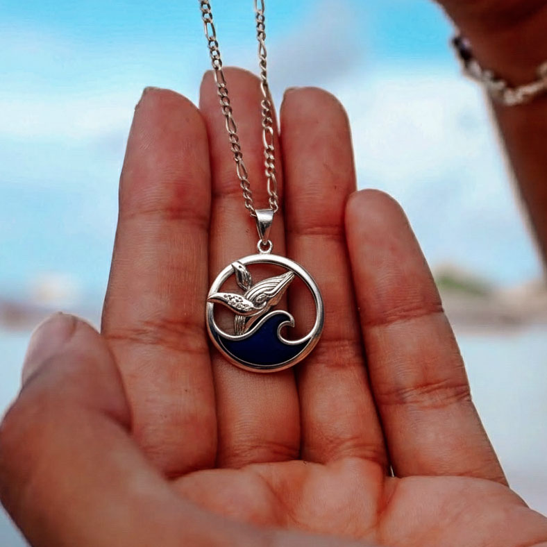 Sterling Silver Whale in the Wave Pendant