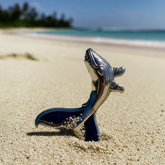 Sterling Silver Humpback Whale Tail Pendant with Enamel