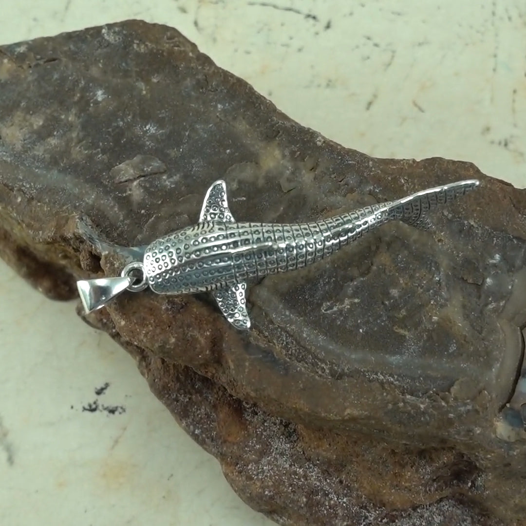Gentle giants in benign grace ~ Large Whale Shark Silver Pendant
