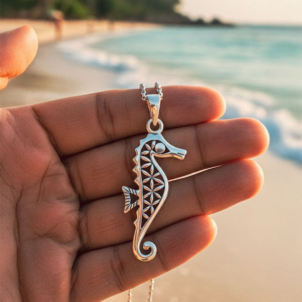 Flower of Life Seahorse Silver Pendant