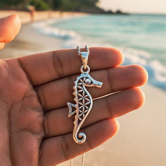 Flower of Life Seahorse Silver Pendant
