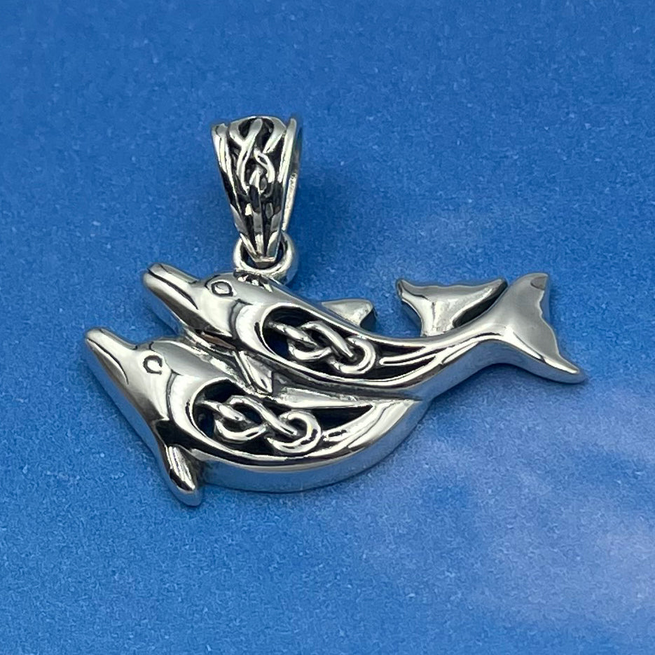 Celtic Joyful Dolphins Silver Pendant TPD5693