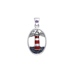 Lighthouse and Gem Silver Pendant TPD603 - Jewelry
