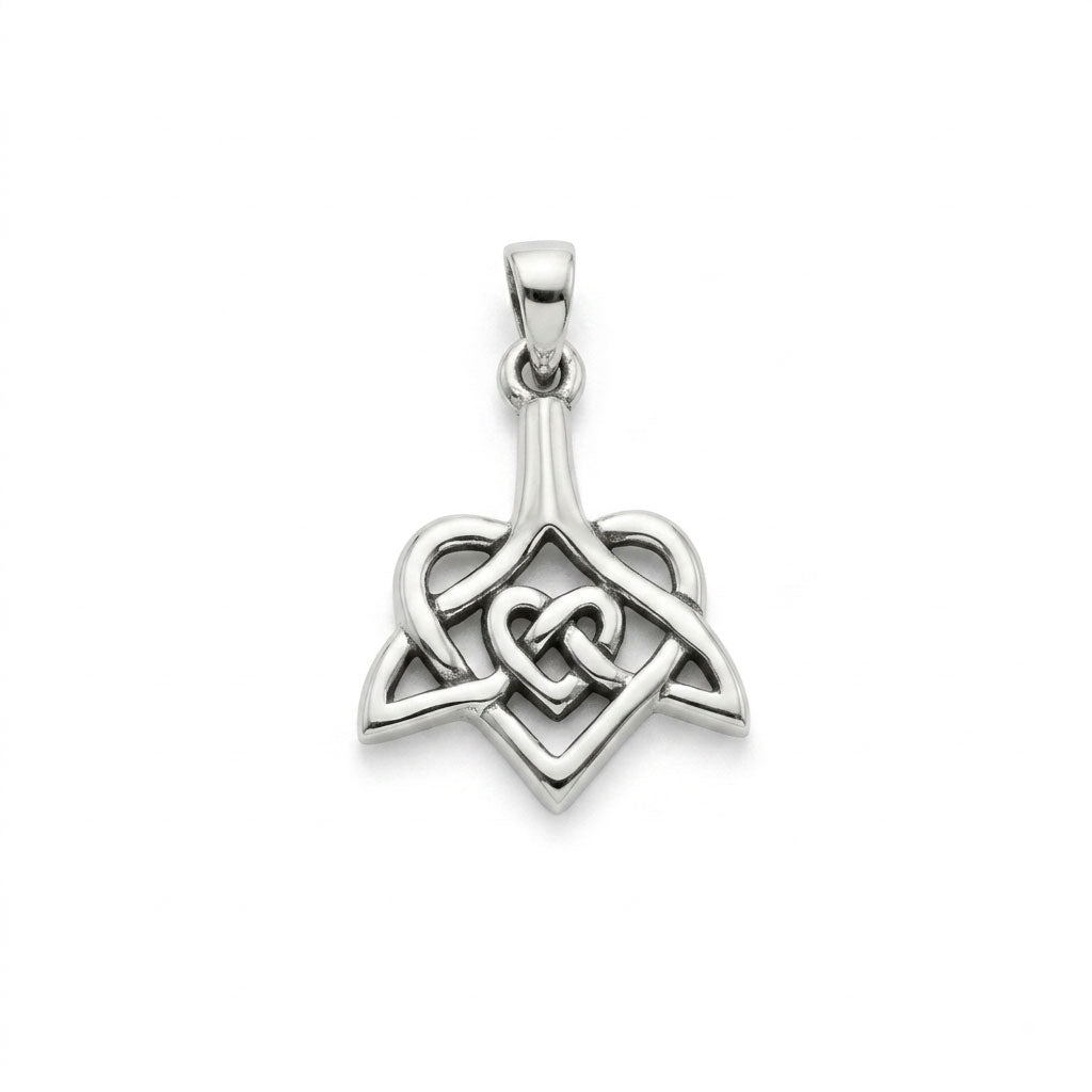 Celtic Whale Tail And Double Heart Sterling Silver Pendant