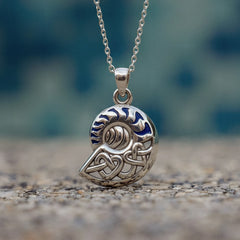 Celtic Nautilus And Double Heart Sterling Silver Pendant