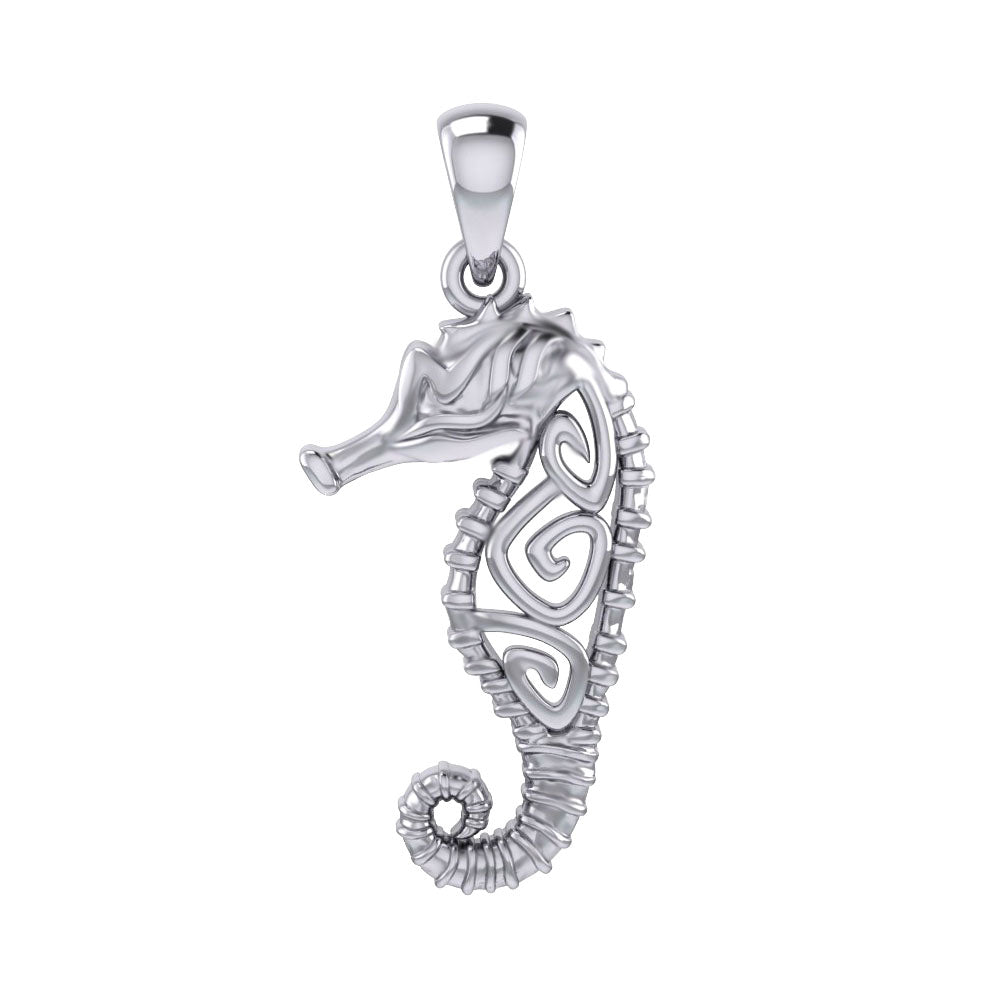 Seahorse with Spiral Designs On the Body Silver Pendant TPD6111