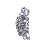 Turtle with Wave Design on The Shell Silver Locket Pendant and Pin in One TPD6113