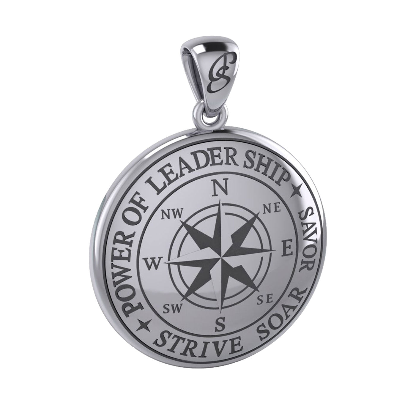 The Compass Rose Silver Pendant with the Power of Leadership Engraving TPD6162