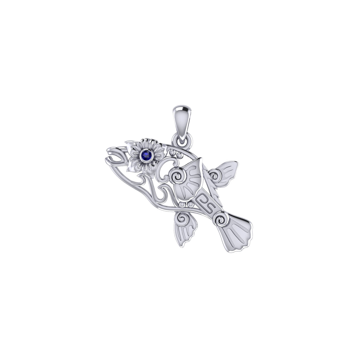 Puffer Fish Filigree Sterling Silver Pendant with Gemstone TPD6435