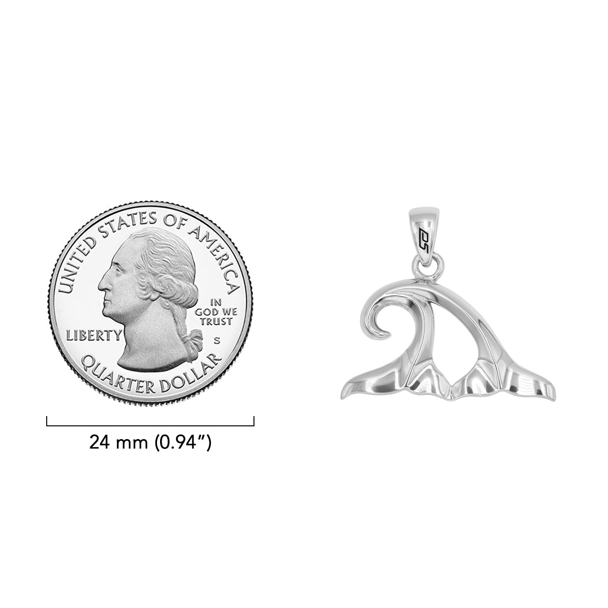 Double Whale Tails in Wave Sterling Silver Pendant TPD6440