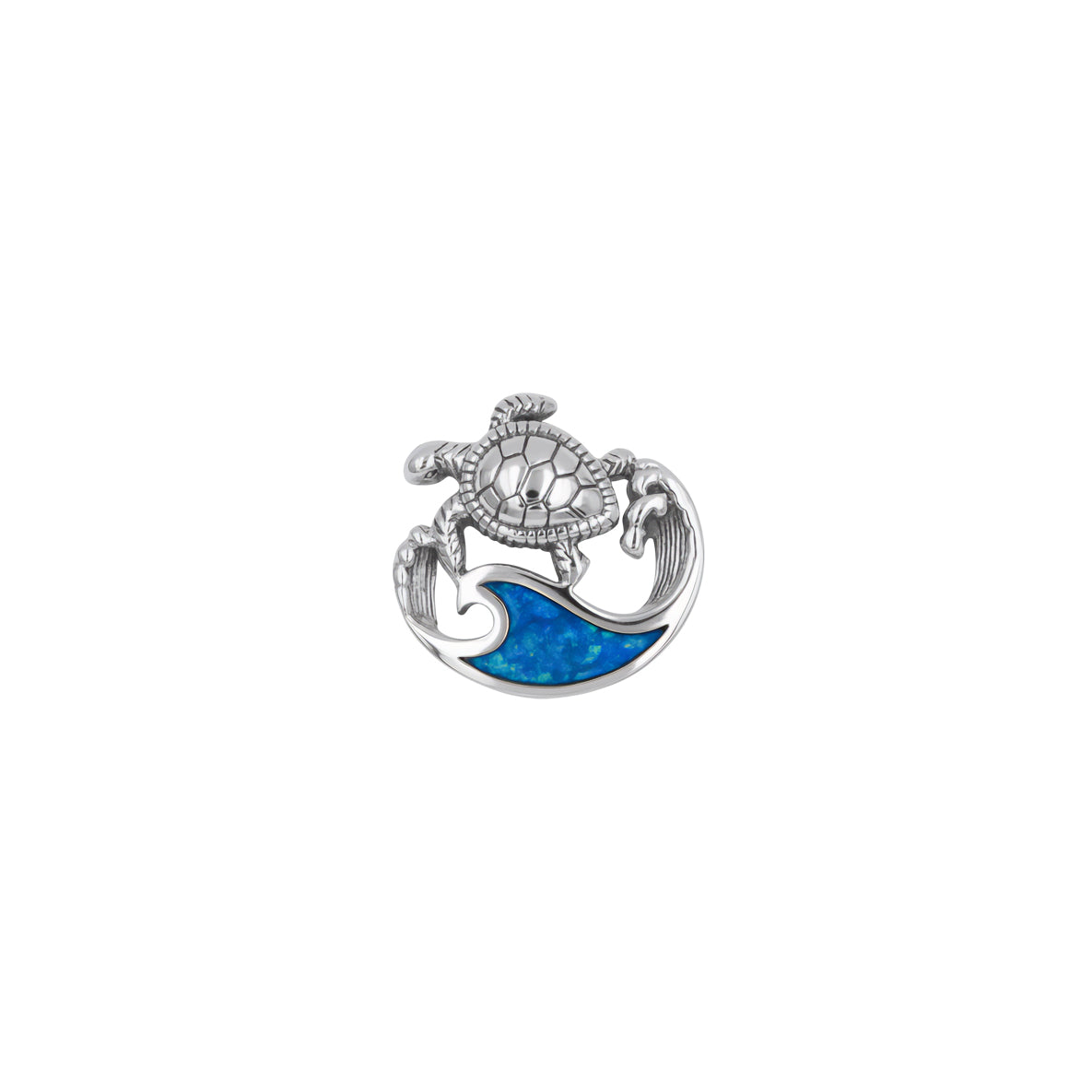 Sea Turtle And Wave Sterling Silver Pendant with Synthetic Paua Shell TPD6450