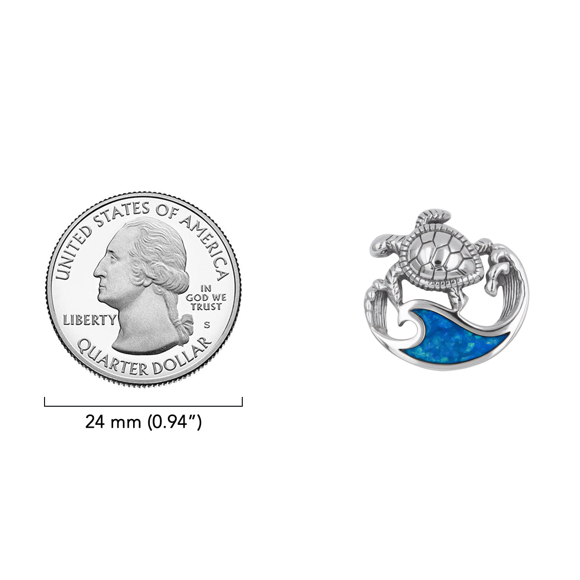 Sea Turtle And Wave Sterling Silver Pendant with Synthetic Paua Shell TPD6450