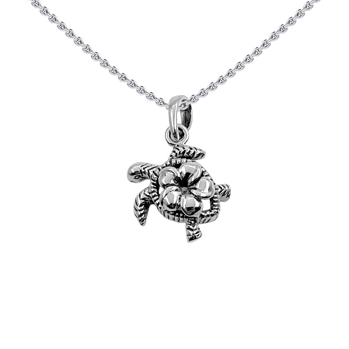 Sea Turtle And Flower Sterling Silver Pendant TPD6616