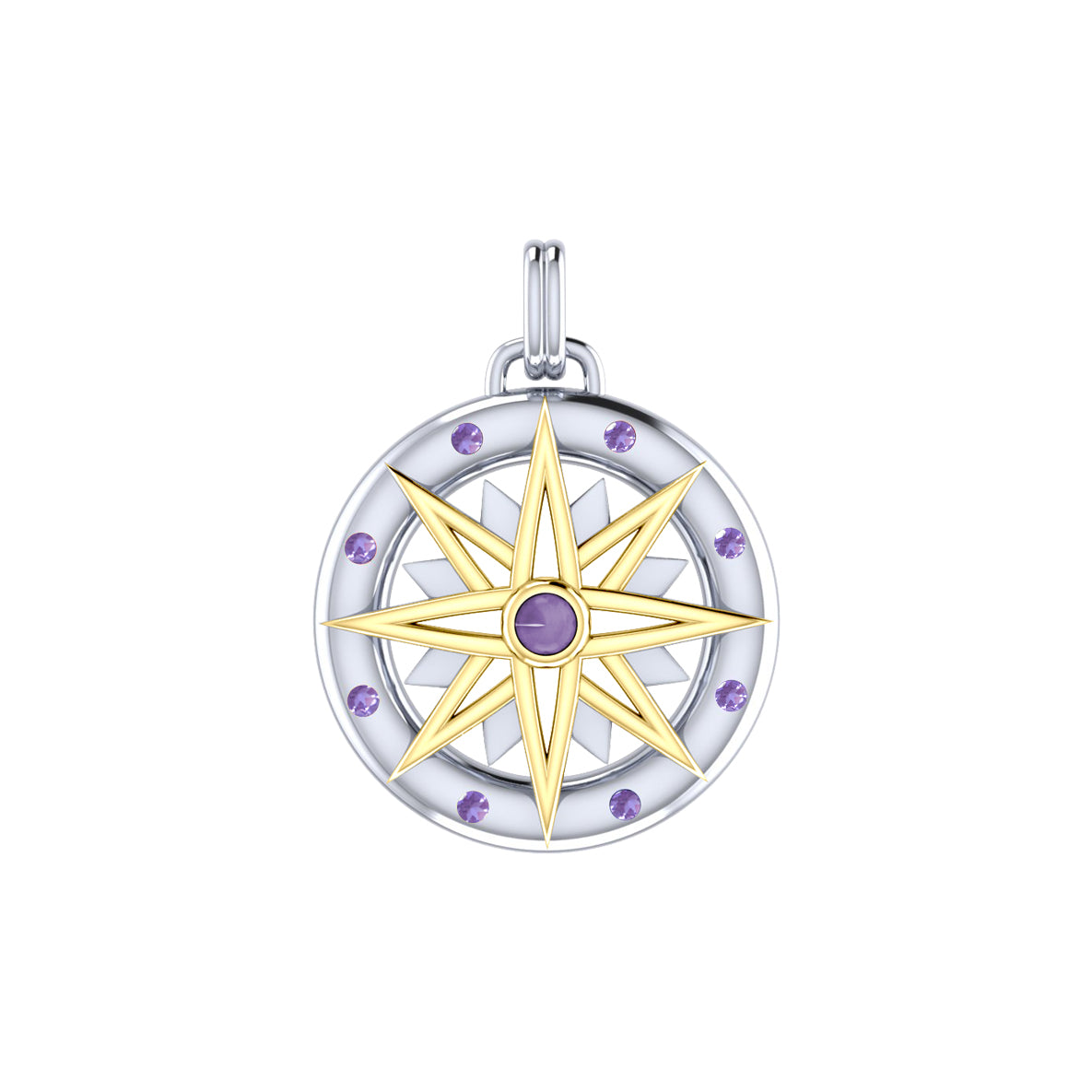 Compass Gemstone Sterling Silver and Gold Pendant