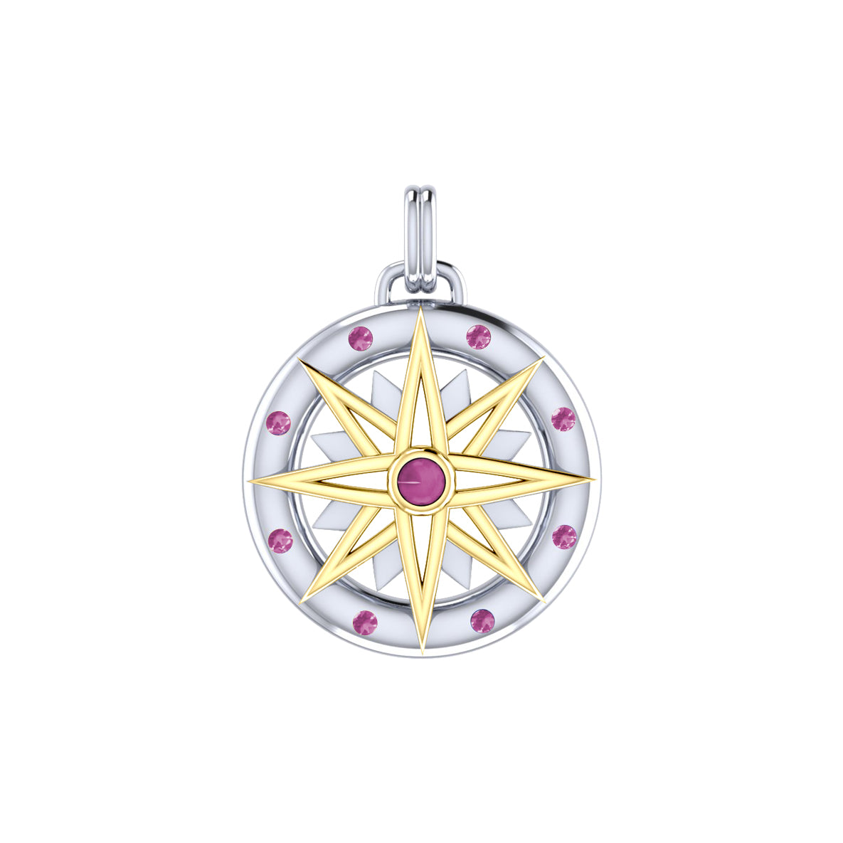 Compass Gemstone Sterling Silver and Gold Pendant