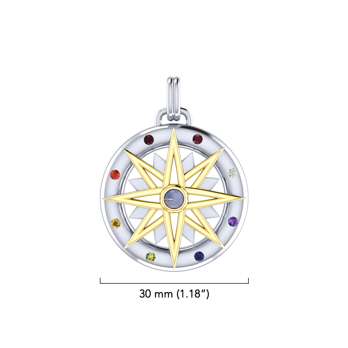 Compass Gemstone Sterling Silver and Gold Pendant