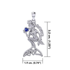 Celtic Mermaid with Heart Gemstone Silver Pendant TPD7006