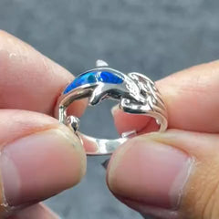 Inlaid Dolphin & Wave Waves Sterling Silver Ring TR1847