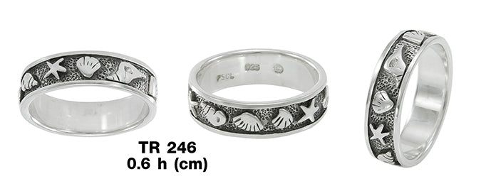 Starfish and Seashell Sterling Silver Ring