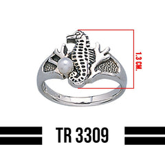 Seahorse Sterling Silver Ring with Synthetic Pearl TR3309