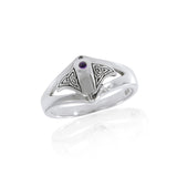 Celtic Accent Manta Ray With Gemstone Sterling Silver Ring TRI044