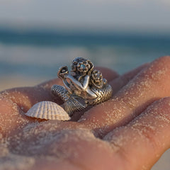 Mermaid Wrap Around Silver Ring with Gemstone