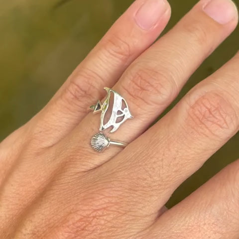 Angel Fish Sterling Silver Ring with Gemstone TRI2345