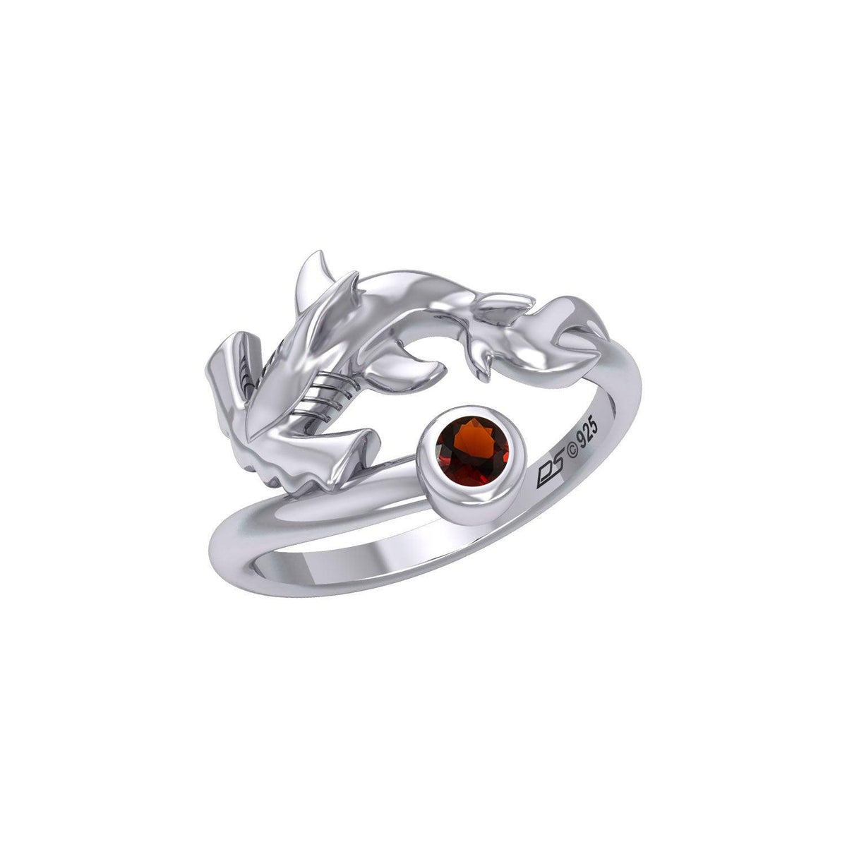 Hammerhead Shark Silver Ring with Gemstone TRI2427 - DiveSilver Jewelry