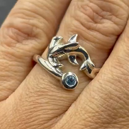 Hammerhead Shark Sterling Silver Ring with Gemstone TRI2427