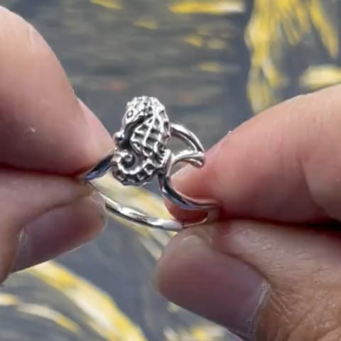 Seahorse with Wave Sterling Silver Ring TRI2430