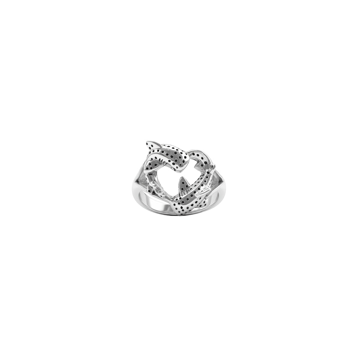 Double Whale Shark in Heart Shape Sterling Silver Ring TRI2534
