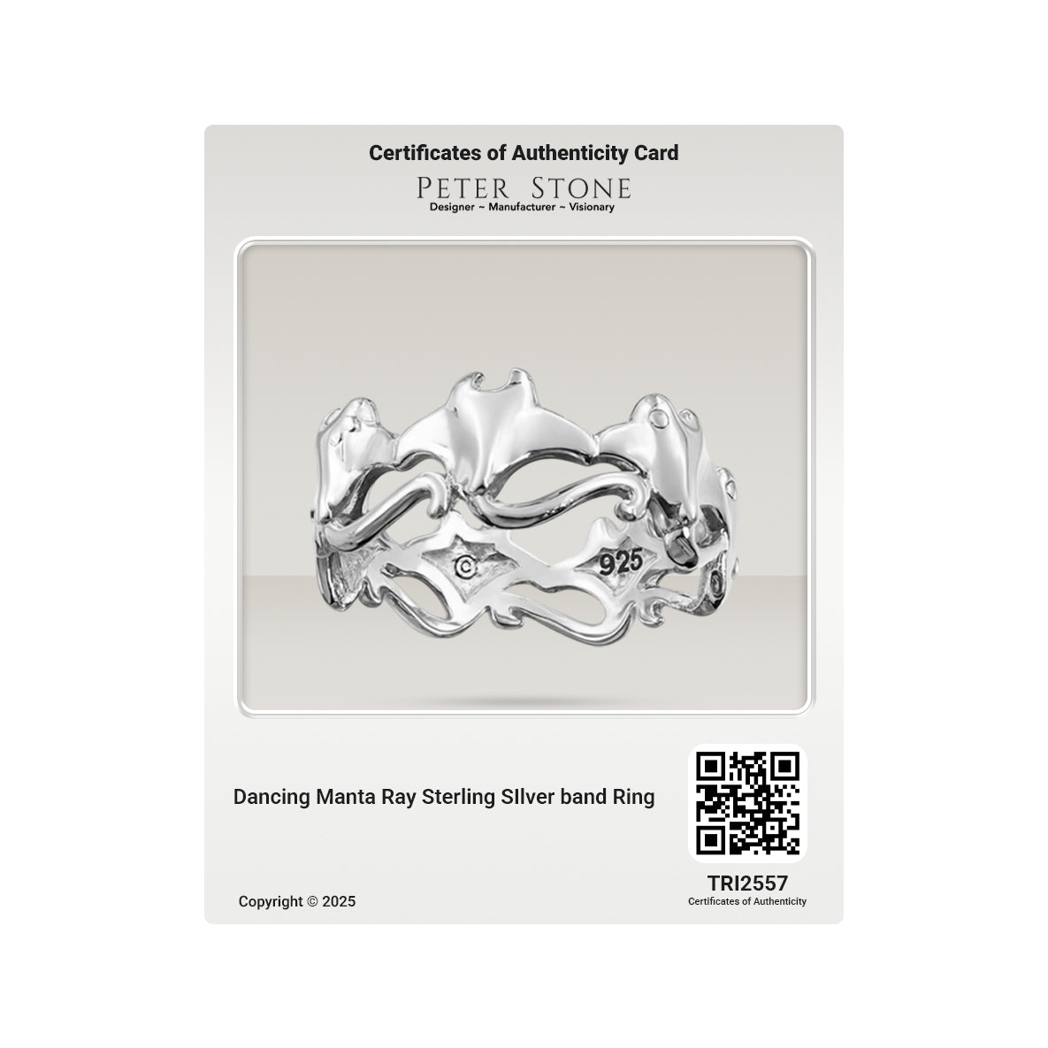 Dancing Manta Ray Sterling SIlver band Ring TRI2557