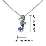Seahorse and Gem Silver Pendant with Chain Set TSE736
