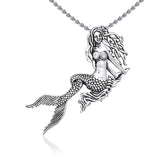 Movable Mermaid Silver Pendant with Gemstone And Chain Set TSE748