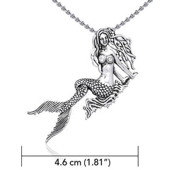 Movable Mermaid Silver Pendant with Gemstone And Chain Set TSE748