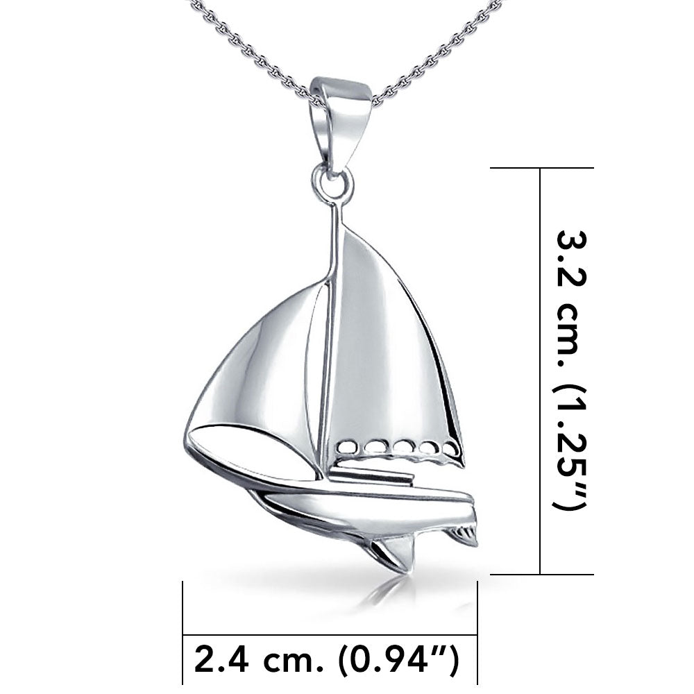 Sterling Silver Sailboat Pendant With Chain Set TSE750