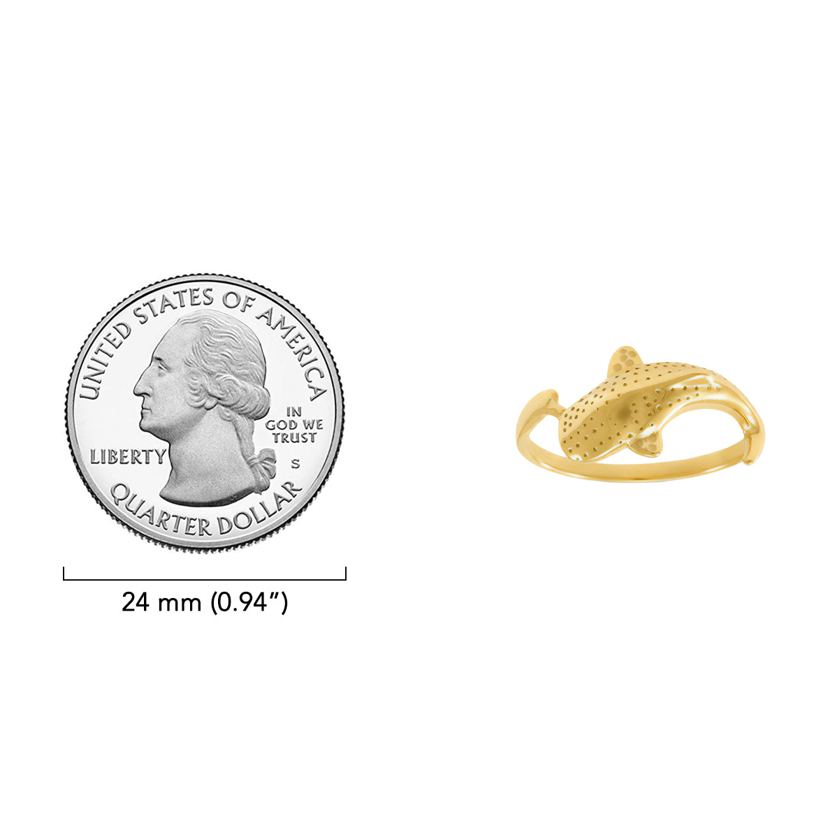 Whale Shark Sterling Silver with Gold Vermeil Plate Ring VTR1765