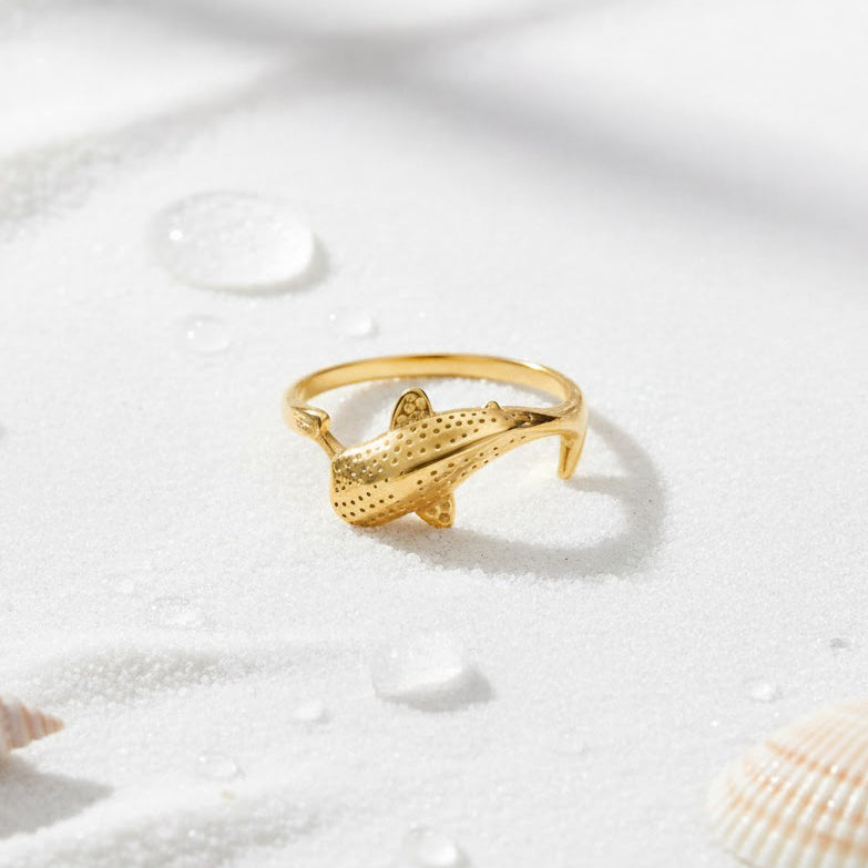 Whale Shark Sterling Silver with Gold Vermeil Plate Ring VTR1765
