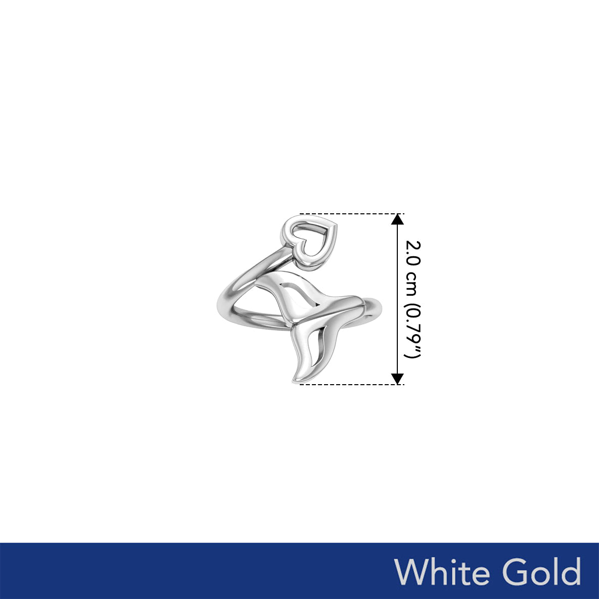 Whale Tail with Heart Solid White Gold Wrap Ring WRI2342