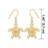Sea Turtle Filigree Flower Hook Earrings in 14k Gold GER1707
