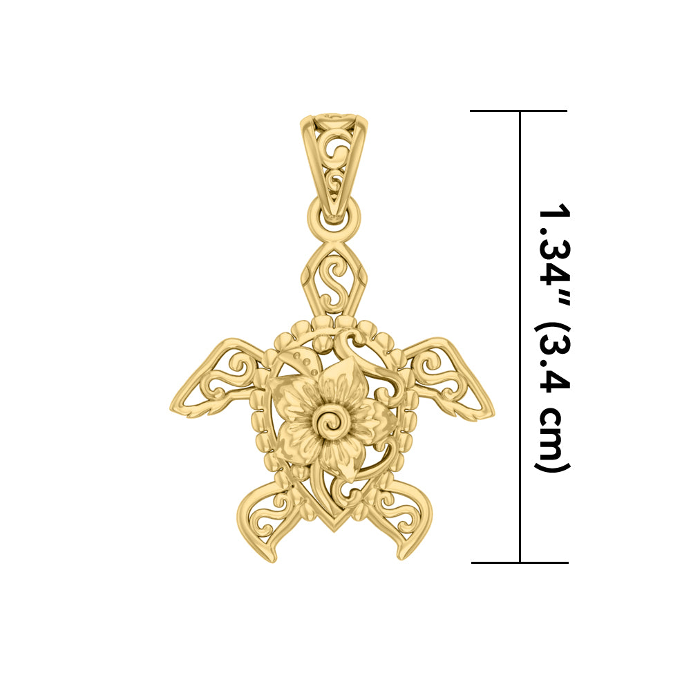 Sea Turtle Filigree Flower Pendant in 14k Gold GPD5139