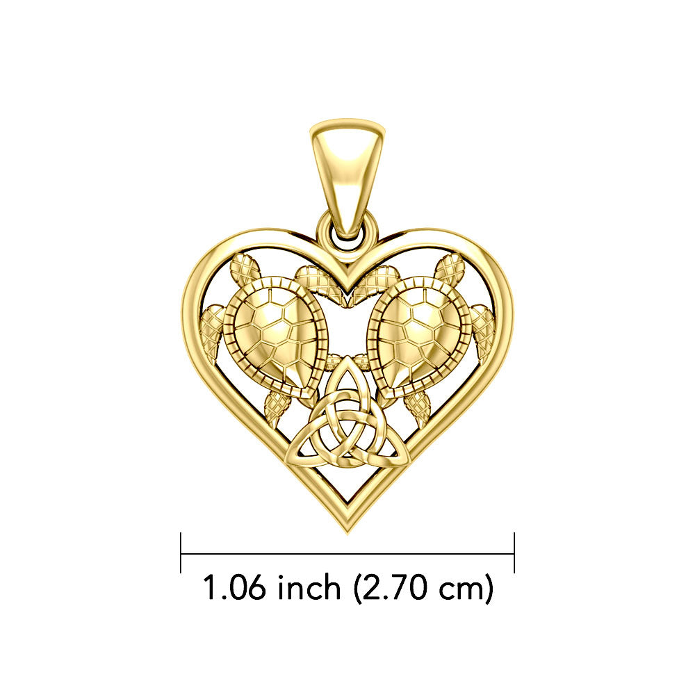14K Yellow Gold Sea Turtles with Celtic Triquetra in Heart Pendant GPD5211