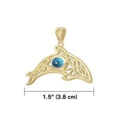 A gift of solitude ~ Solid Gold Celtic Whale  Pendant with Gem GPD5694